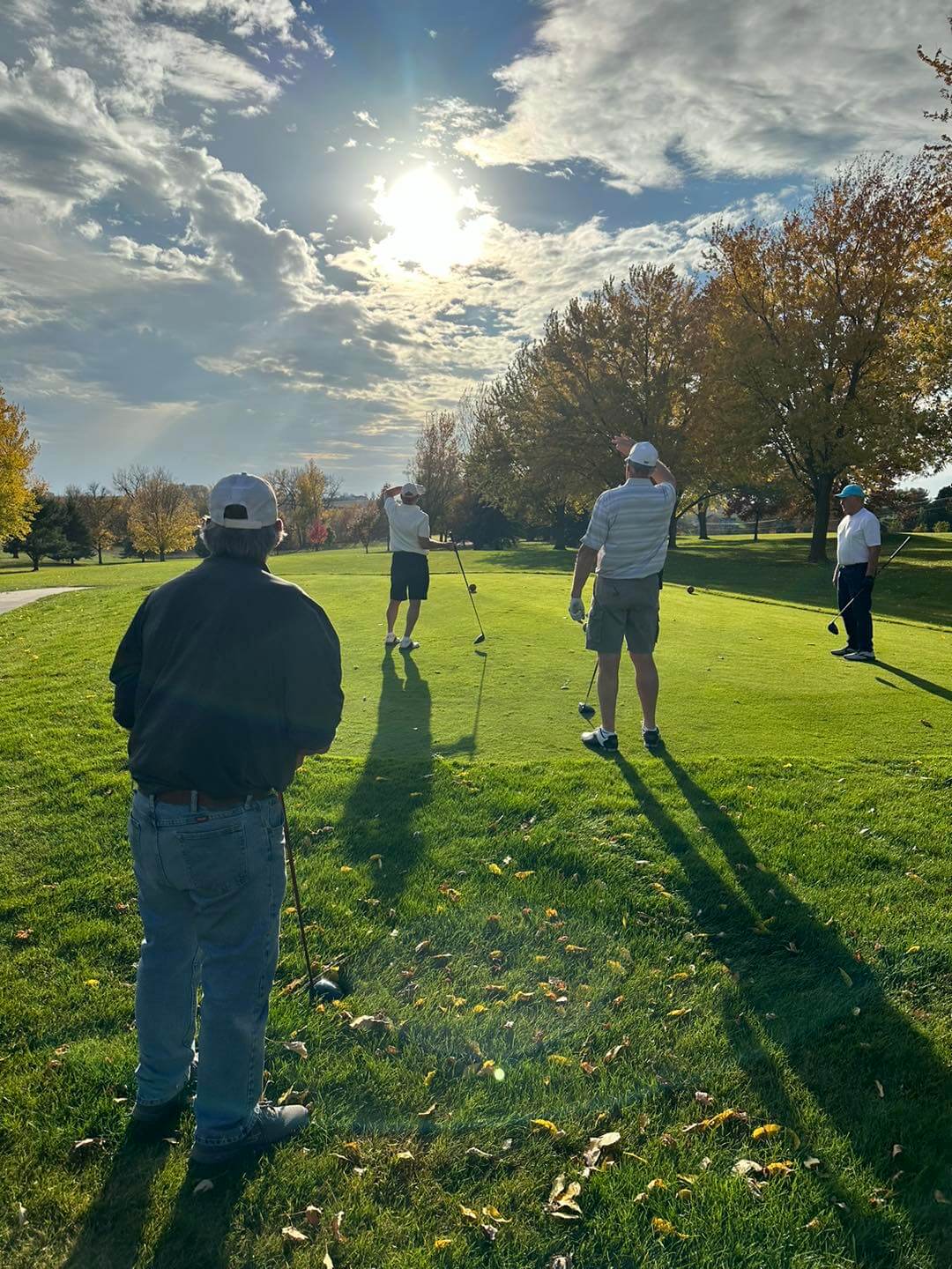 Male golfers on course